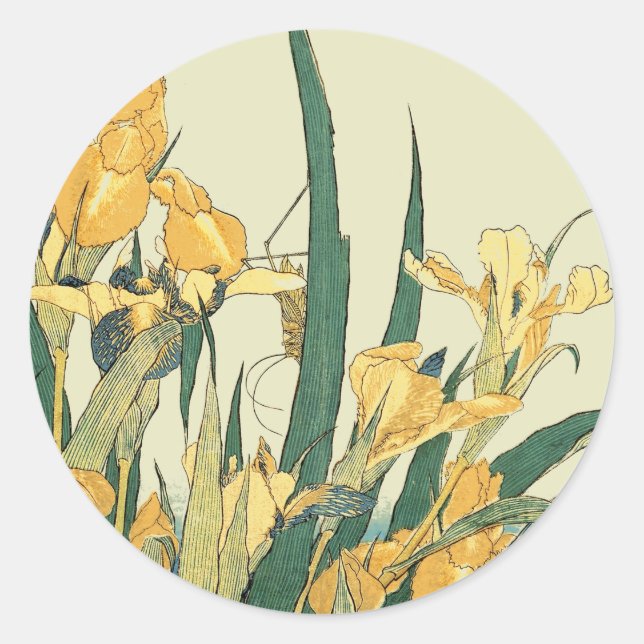 Sticker Rond Hokusai grasshopper et iris Japon (Devant)