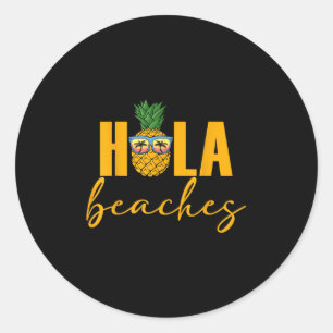 Sticker Rond Hola Beaches Femens Été Ananas Hawaiian Vaca