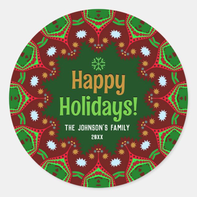 Sticker Rond Hola Happy Holidays Mandala géométrique (Devant)