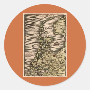 Sticker Rond "Holand" - 1598 Hand Coloured Woodblock Holland Ma