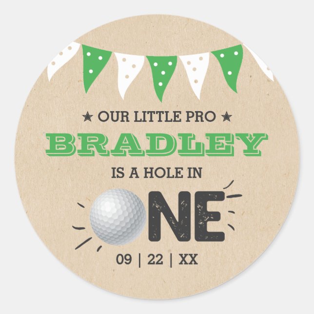 Sticker Rond Hole In One Boys Golf 1er Anniversaire Par tee (Devant)