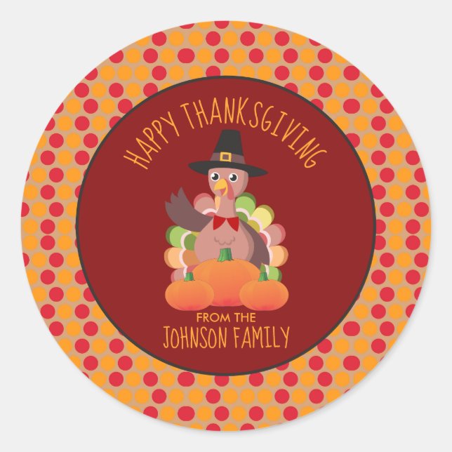 Sticker Rond Holiday Bon thanksgiving Turquie Nom de famille (Devant)