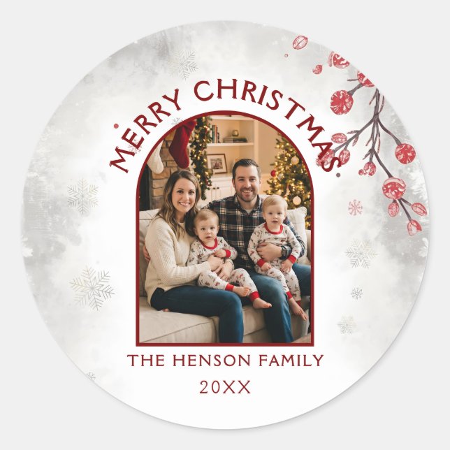 Sticker Rond Holiday Family Photo Merry Christmas  (Devant)