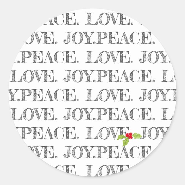 Sticker Rond Holiday Peace Love Joie Christmas Holly Text Fun (Devant)