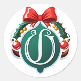Sticker Rond Holiday Ribbon J Monogram