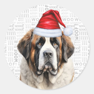 Sticker Rond Holiday Saint Bernard Dog and Woof Art Christmas