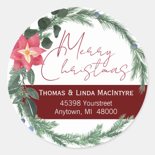 Sticker Rond Holiday Wreath Festive Adresse de retour (Devant)
