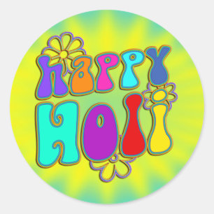 Sticker Rond holiES - HAPPY HOLI fleurs aux contours colorés 1