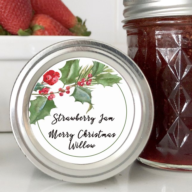 Sticker Rond Holly Berry Blank Jar Canning Maison (Holly Berry Blank Jar Canning Homemade Classic Round Sticker)