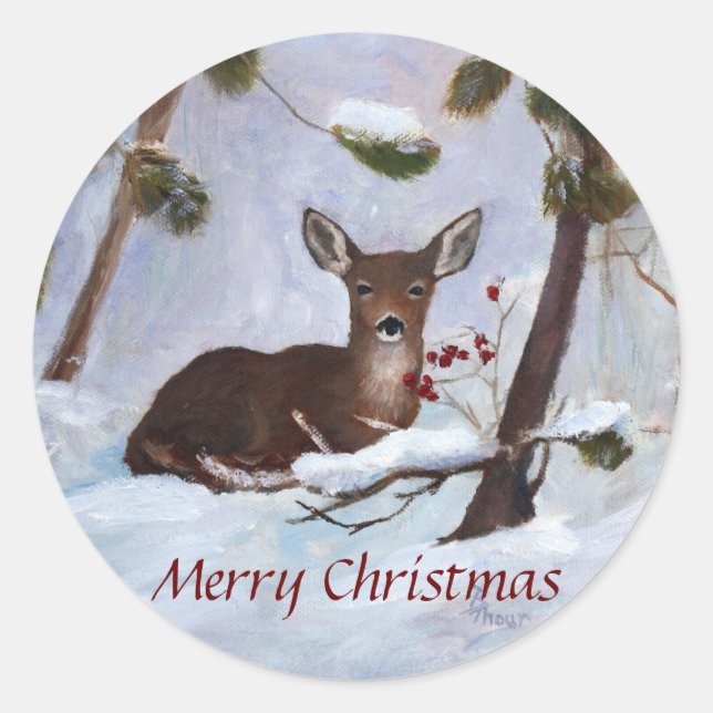 Sticker Rond Holly Berry Deer Christmas (Devant)