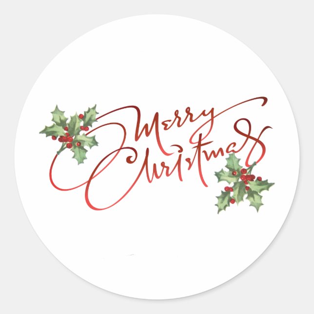 Sticker Rond Holly Berry Gradient Red Script Merry Christmas (Devant)