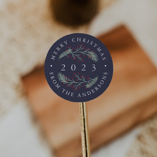 Sticker Rond Holly et Pine | Joyeux Noël personnalisé (Créateur téléchargé)