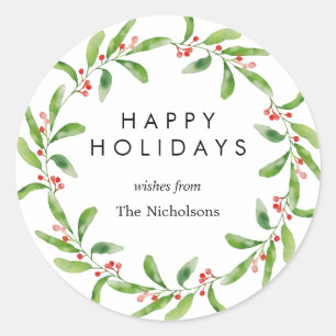 Sticker Rond Holly Feuille Red Berry Wreath Moderne Vacances