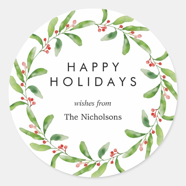 Sticker Rond Holly Feuille Red Berry Wreath Moderne Vacances (Devant)