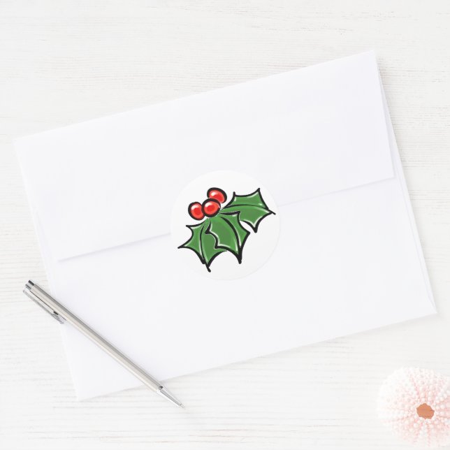Sticker Rond Holly Feuilles Holly baies de vacances plaisir bot (Enveloppe)