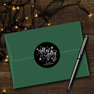 Sticker Rond Holly Jolly AF   Scripts à huile brillant en argen