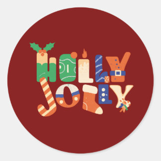 Sticker Rond Holly Jolly Christmas Candy Letters