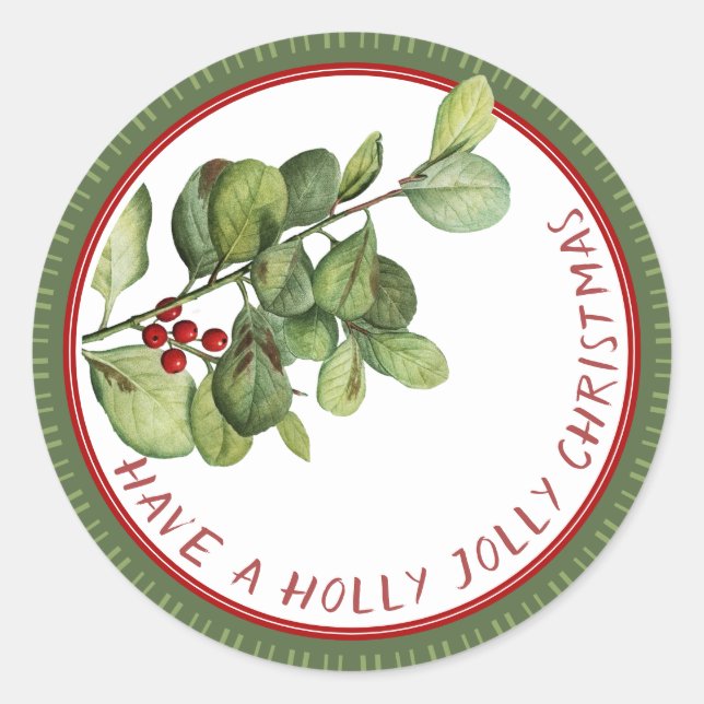 Sticker Rond Holly Jolly Noël Saint français avec baies (Devant)