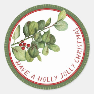 Sticker Rond Holly Jolly Noël Saint français avec baies