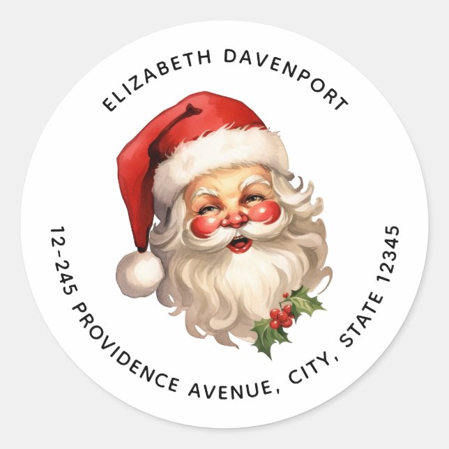 Sticker Rond Holly Jolly Santa Claus Adresse de Noël rétro (Devant)