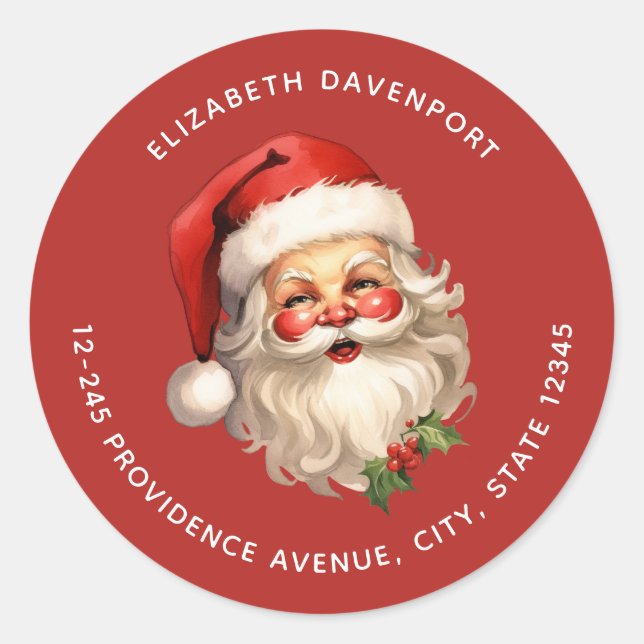 Sticker Rond Holly Jolly Santa Claus Adresse de Noël rétro (Devant)