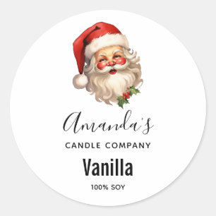Sticker Rond Holly Jolly Santa Claus Christmas Candle Business