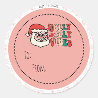 Sticker Rond Holly Jolly Vibes Christmas Gift Label