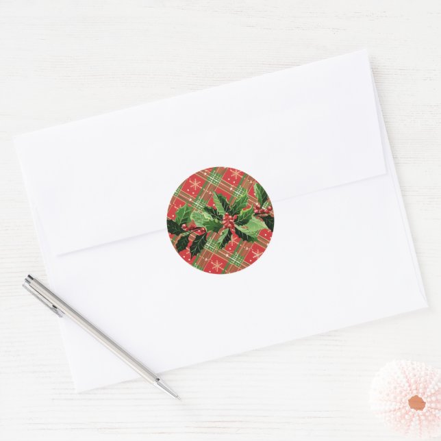 Sticker Rond Holly on Christmas Plaid 1 (Enveloppe)