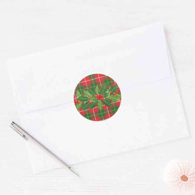 Sticker Rond Holly on Christmas Plaid 3 (Enveloppe)