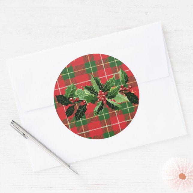 Sticker Rond Holly on Christmas Plaid 6 (Enveloppe)