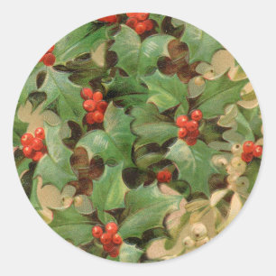 Sticker Rond Holly Tree Noël Vintage