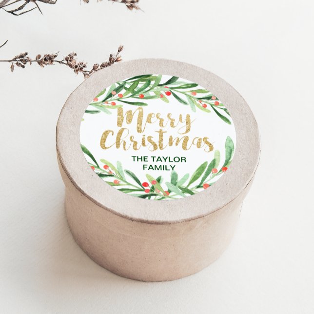 Sticker Rond Holly Wreath Joyeux Noël (Créateur téléchargé)