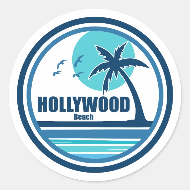 Sticker Rond Hollywood Beach Floride Palm Tree Birds (Devant)