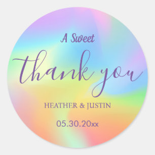 Sticker Rond Hologramme arc-en-ciel Un mariage Merci doux Faveu