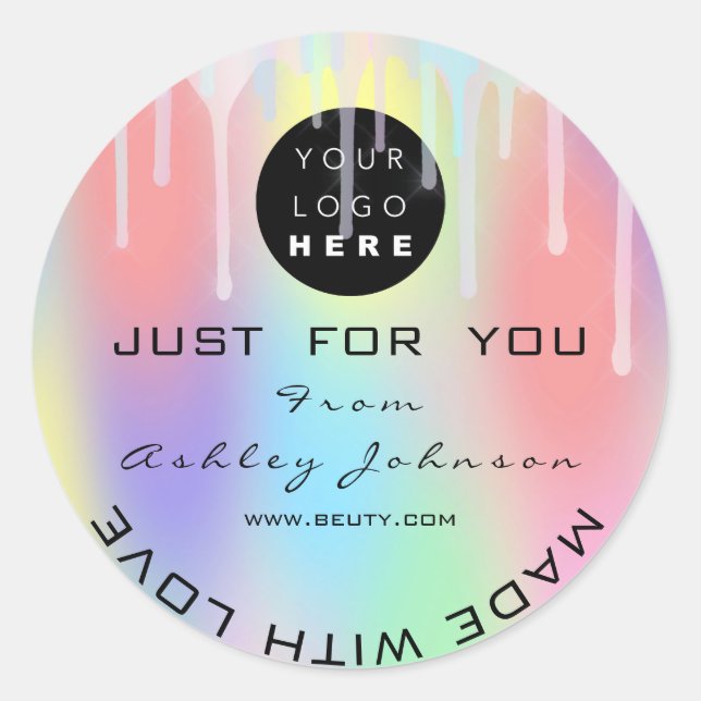 Sticker Rond Holographe du logo Merci fait avec amour WEB (Devant)