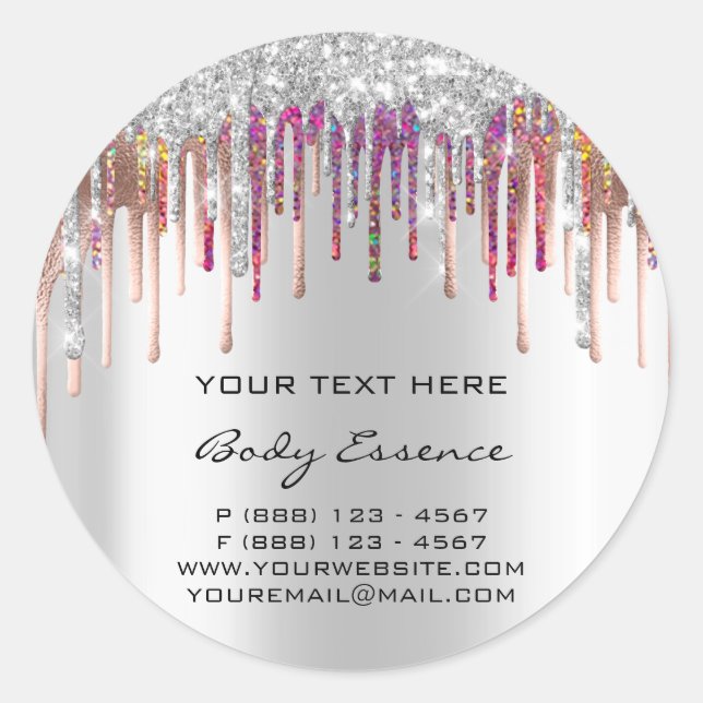 Sticker Rond Holographe maquillage gouttes Rose Fêtes d'argent (Devant)