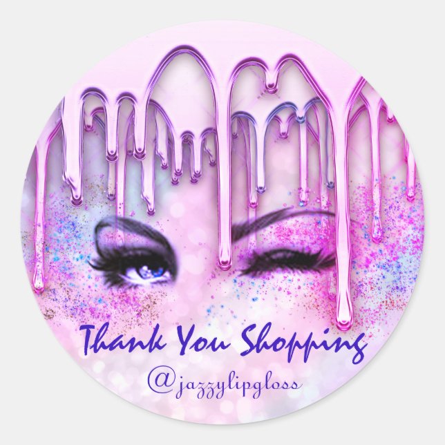 Sticker Rond Holographe Merci Eyelash rose (Devant)