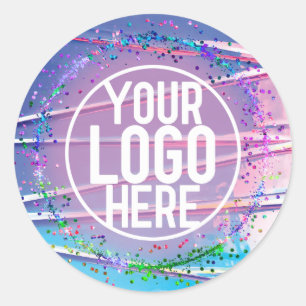 Sticker Rond Holographe Parties scintillant bleu violet Zigzag