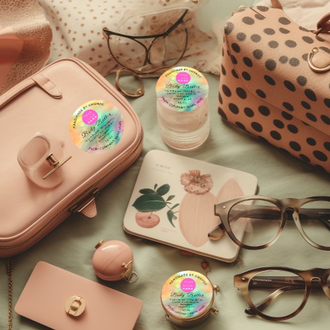 Sticker Rond Holographe Personnalisé Nom Logo Beurre Corps Beur (Holograph Custom Logo Name Body Butter. Scrub Classic Round Sticker)