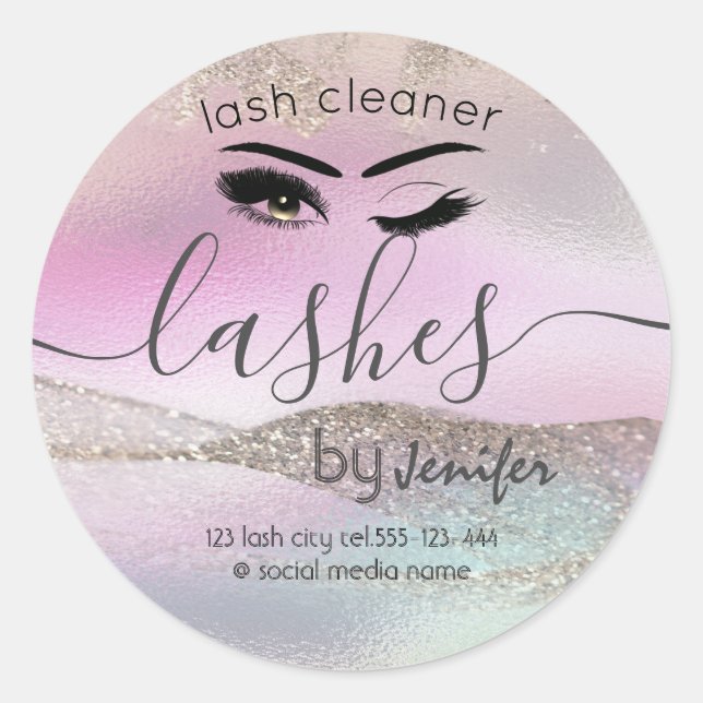 Sticker Rond Holographe rose d'or brillant laveur de lavabo (Devant)