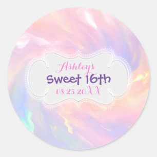 Sticker Rond Holographic Sweet 16e enregistrer la date Quinceañ