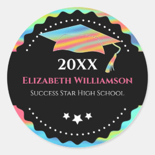 Sticker Rond Holographie moderne de la casquette de graduation