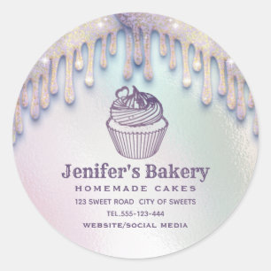 Sticker Rond Holographie moderne gouttes cupcake chef boulanger