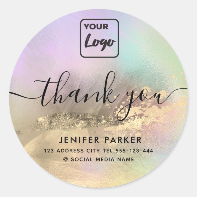 Sticker Rond Holographie or abstrait logo personnalisé merci (Devant)