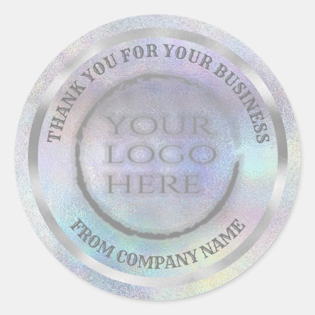 Sticker Rond Holographique argent merci logo personnalisé (Devant)