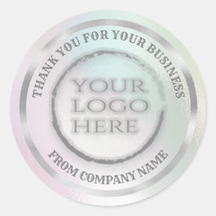 Sticker Rond Holographique argent merci logo personnalisé