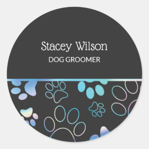 Sticker Rond Holographique Et Empreinte de patte De Charbon Ani