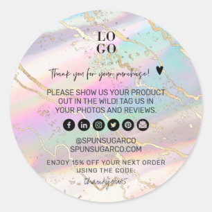 Sticker Rond Holographique Iridescente Opal Gem Merci d'affaire