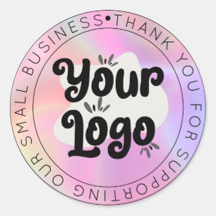 Sticker Rond Holographique Moderne, Minimaliste Votre Logo Merc