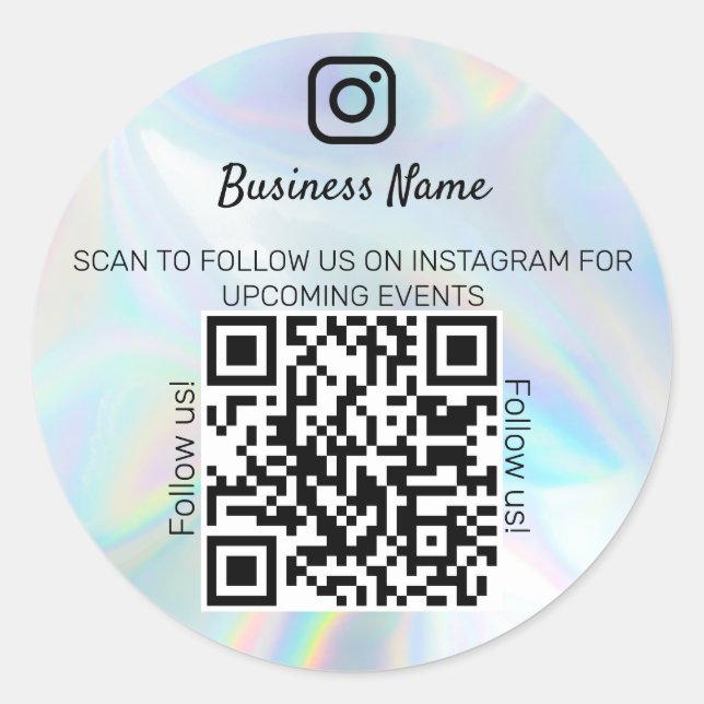 Sticker Rond Holographique opale nom d'entreprise qr code insta (Devant)